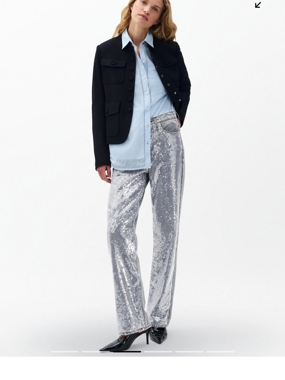 rag & bone Silver Sequin Wide-Leg Pants